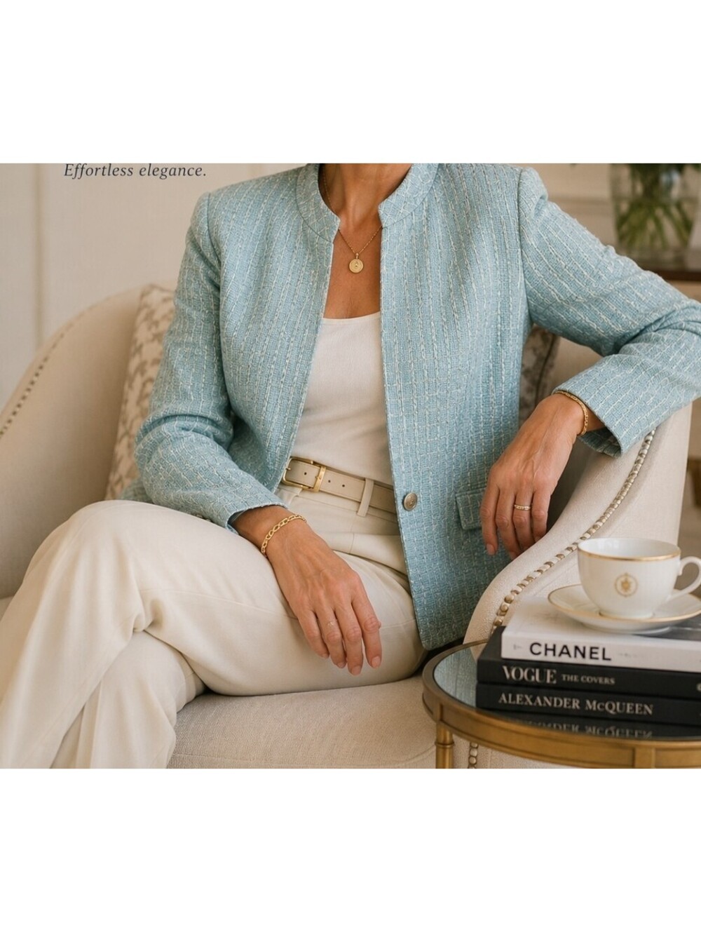 Austin Reed Aqua Blue Silk Blend Tweed Jacket Womens 14 Open Front Blazer